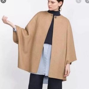 Zara Jacket Coat M Poncho Cape Camel Wool Blend NWT
